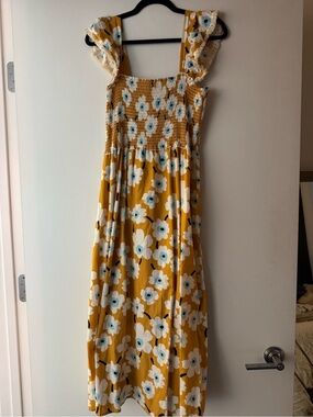 Alice and Wonder Mustard Yellow Floral Sundress with Ruffle Straps